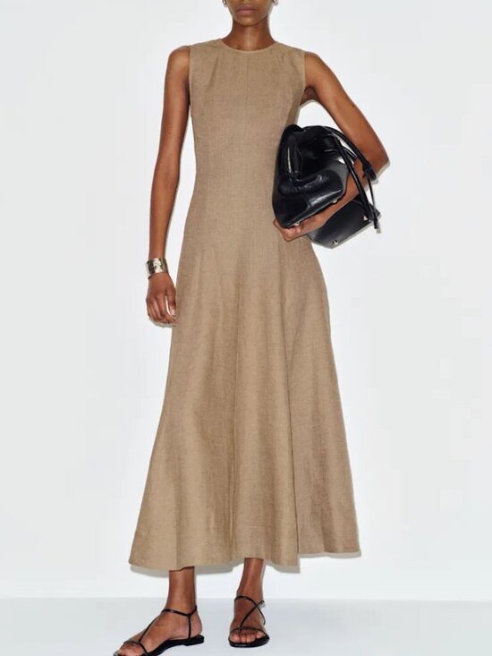 Reformation Dresses & Skirts - Reformation Cecilia Linen Midi Dress Sz4 Dark Camel French Quiet Lux Minimalist